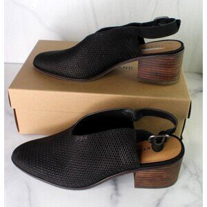 Lucky Brand Lideton Black Leather Mules Womens Size 10 Slingback Sandals Heel NW